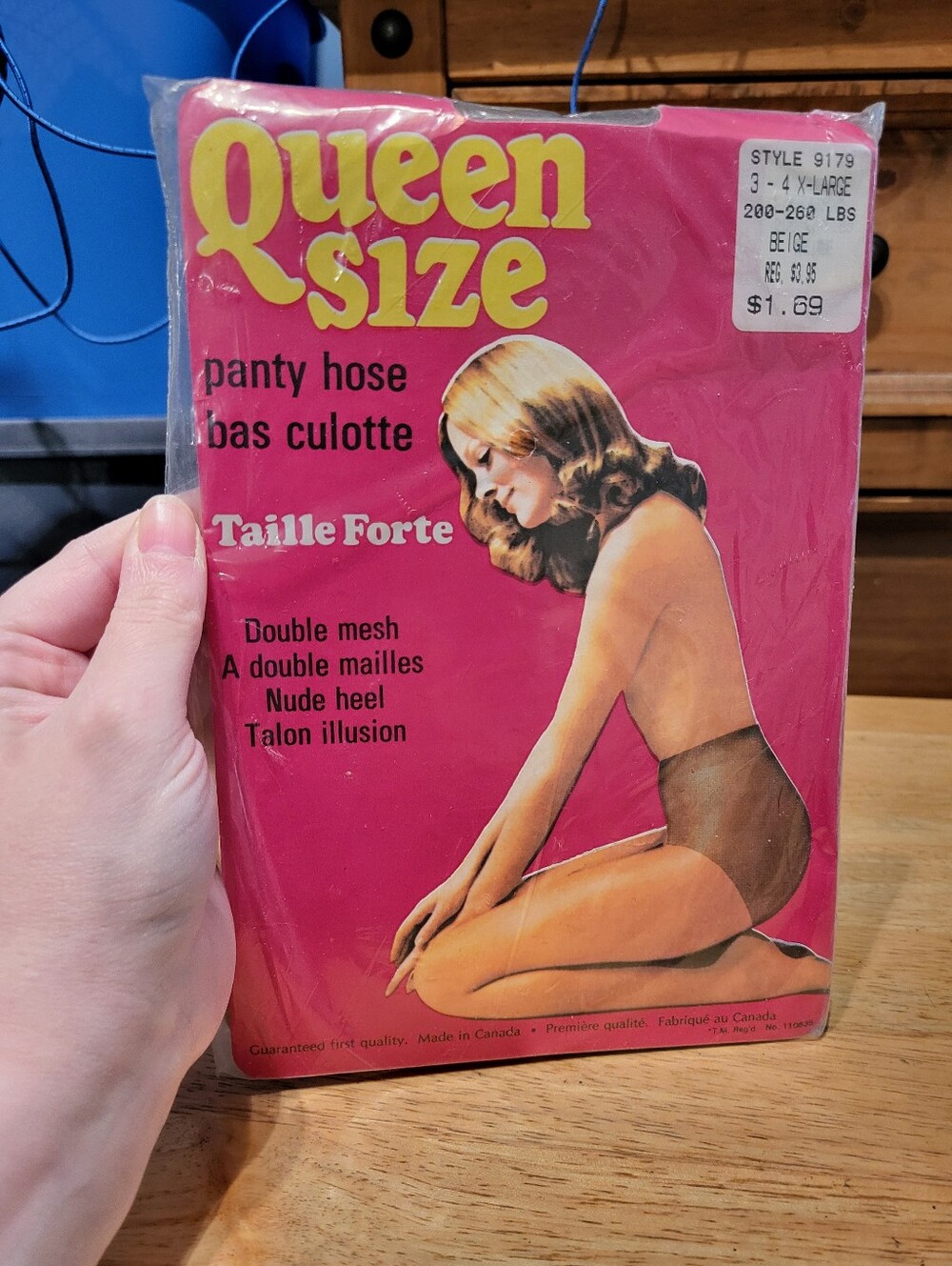 Vintage Queen Size Pantyhose 1970s NIP 3-4 XL Beige Made in Canada